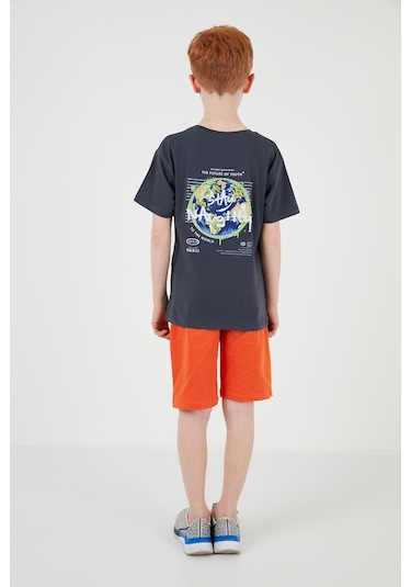 Lela Pamuklu Baskılı Bisiklet Yaka Kısa Kollu Şortlu Erkek Çocuk Takım 6212010 Füme