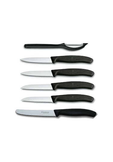 Victorinox 6 Parça Siyah Soyma Bıçak Seti ve Soyacak Siyah