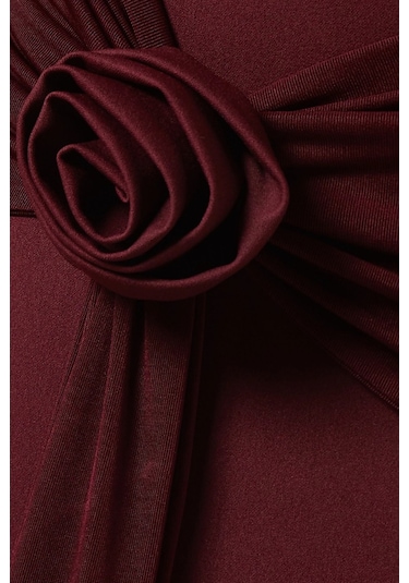 Ac By Aanchal Chanda Off - Shoulder Rose Drape Gül Drapeli Omuz Dekolteli Uzun Kadın Elbise Koyu Mor
