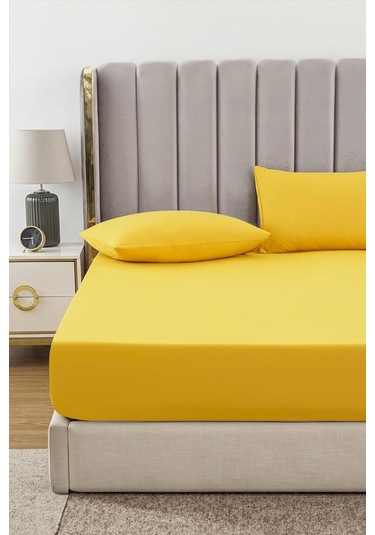 Ranforce Sarı Pamuklu Tek / Çift Kişilik Battal Tam Kenar Lastikli Çarşaf 14 Renk Fıtted Sarı