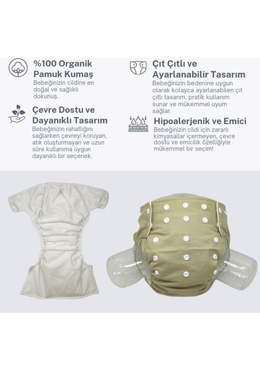 Baby Ybb Yıkanabilir Bebek Bezi Cepli Haki Renk Çıt Çıtlı 8kg-18kg Standart