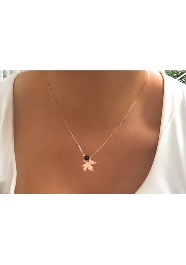 Azuris 925 Ayar Gümüş Kristal Taşlı Çınar Yaprağı Kolye (265351524)