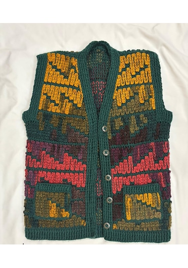 Özgürhandmade Kadın El Örgüsü Yelek Haki Yeşil