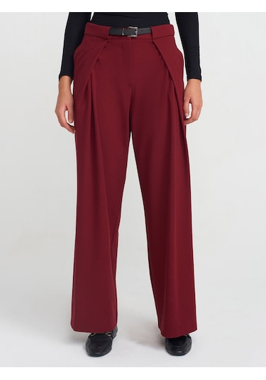 Dilvin 71577 Kemerli Ve Pilili Pantolon Bordo