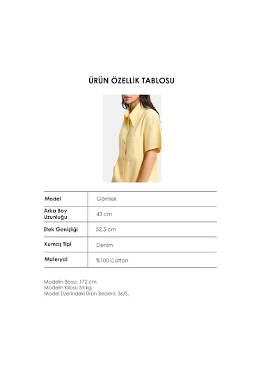 Itsbasic Kadın Sarı 6s6-108 Oversize %100 Koton Pamuk Denim Gömlek
