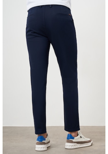 Morven Erkek Lacivert Yazlık Pileli Slim Fit Chino Pantolon Lacivert
