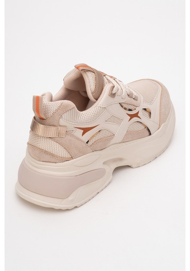Marron Bej Desenli Kadın Spor Sneakers Bej