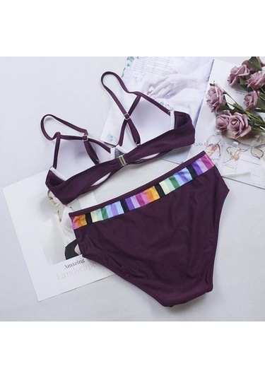 Yeni Yaz Kadın Bikini Seti Colorblock Yüksek Bel Yüzme Alt Rahat Kadın Beachwear Mayo Mayo İç Giyim Mavi