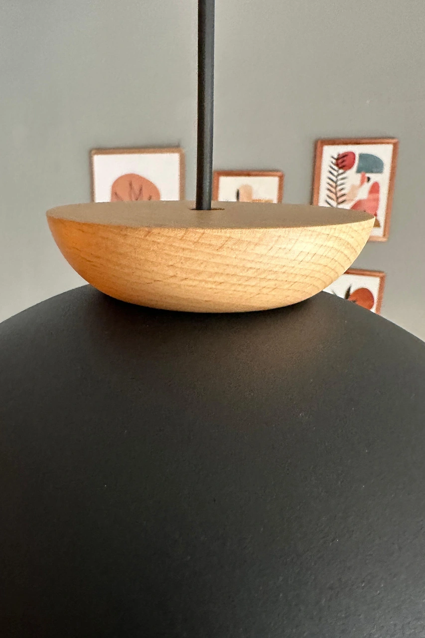 Yimpi Siyah Avize Ahşap Tekli Sarkıt Salon Kuaför Cafe Dekoratif Aydınlatma Pastane Siyah