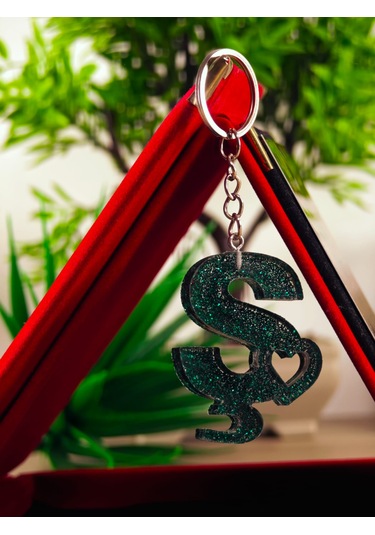 Harfli Anahtarlık Epoksi Kişiye Özel Yapım El Yapımı Harf Anahtarlık Kalp Model Özel Tasarım Hediyelik Ürün Kalp Desenli Simli Anahtarlık Beyaz - Turuncu