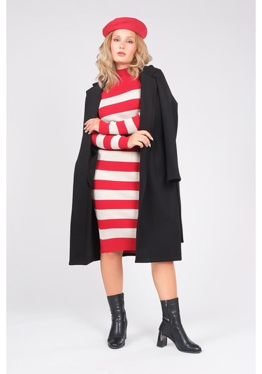 Giyim Dünyası Kadın Astarsız Kuşaklı Kaşe Kaban Siyah 001