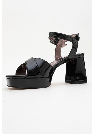 Lisbon Siyah Rugan Çapraz Bantlı Kadın Platform Topuklu Ayakkabı Siyah Rgn
