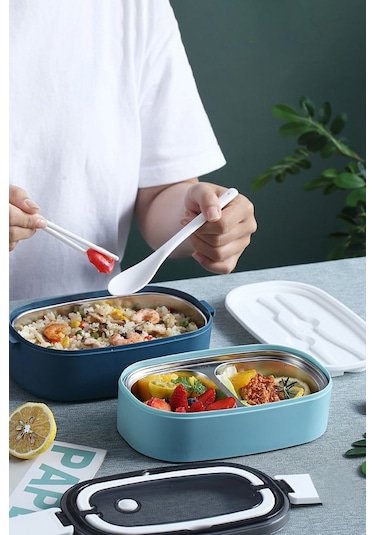 304 Çelik Mavi 1400 Ml Yemek Mama Saklama Kabı Cin605mv Mavi