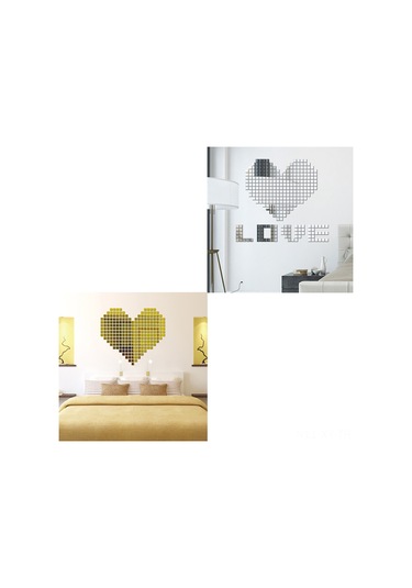 Shineyee Dıy Akrilik Küçük Ayna Duvar Sticker Seti - Gümüş Renkli 2cm Kare Mosaik, Ev Dekorasyonu Kreatif Tasarım Gümüş