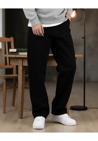 Lyvens Erkek Siyah Baggy Oversize Geniş Paça Jean Kot Pantolon Siyah