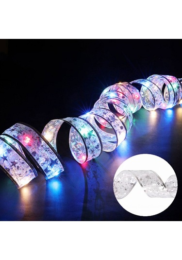 Neevoyu 5m 50 Led Renkli Işıklı Noel Ribbon, Pilli Sürekli Açık, Noel Ağacı Hediyelik Dekorasyon Işığı