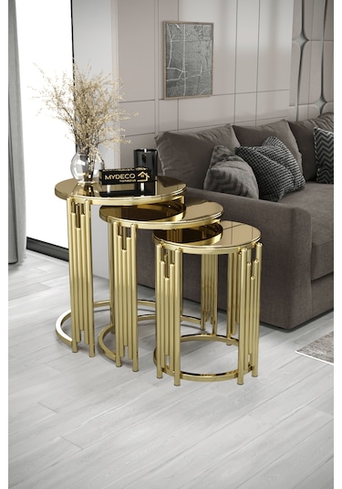 Piyano Set Orta Sehpa Takımı Gold Bronz