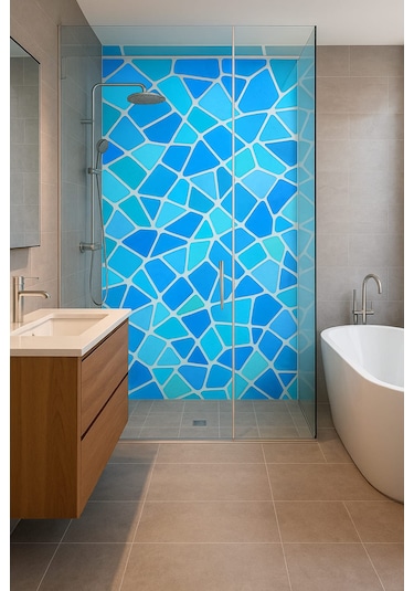 Vitray Desen Yapışkanlı Şeffaf Folyo 67cmx 2 Metre Açık Mavi