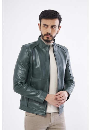 Derinss Der198 Hakiki Deri Erkek Yeşil Mont 001