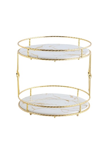 Suntek Magideal Seramik Depolama Tepsisi Çift Mermer Doku Yatak Beyaz