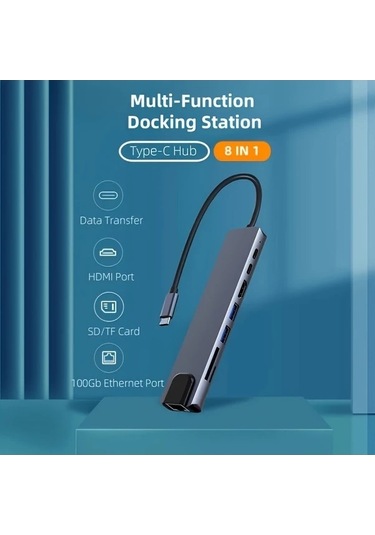 Fastbuy Dream011 Alüminyum Alaşım 8i 1 Arada Usb C Hub, Tip Cden 4k Hd Tv Adaptörü, Rj45 Okuyucu, Hızlı Şarj Cihazı