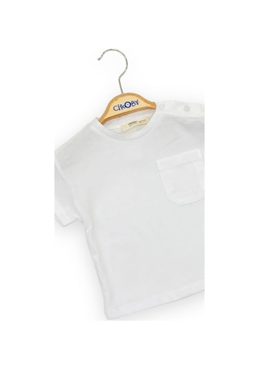 Çikoby Erkek Bebek Yakası Çıt Çıtlı Pamuklu Cep Detaylı Basic Tshirt-11669-ekru Ekru