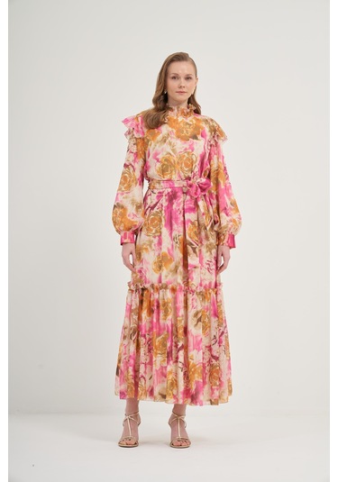 Ftz İpek Şifon Elbise Pembe 31038 Pembe