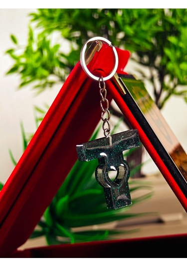 Harfli Anahtarlık Epoksi Kişiye Özel Yapım El Yapımı Harf Anahtarlık Kalp Model Özel Tasarım Hediyelik Ürün Kalp Desenli Simli Anahtarlık Bordo - Mavi