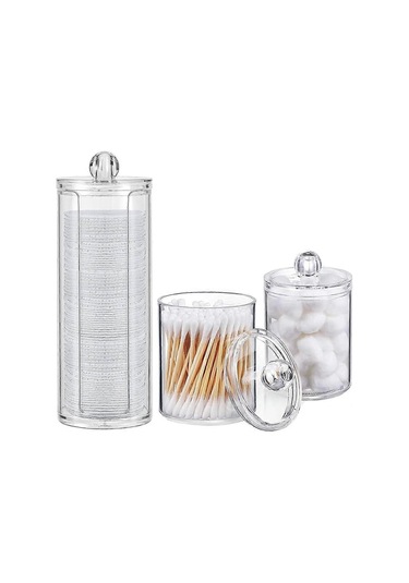 Parçalı Pamuk Ped Saklama Kutusu, Pamuklu Çubuk Kutusu, Şeffaf Akrilik Masaüstü Saklama Kutusu Seti, Oturma Odası, Yatak Odası, Banyo Tuvalet Masası Dekorasyonu İçin Uygundur Diğer