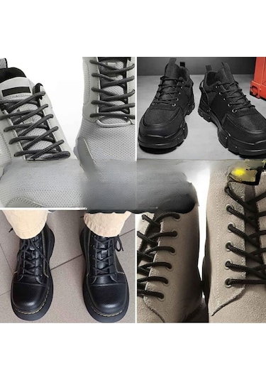 200 Cm Siyah Fitilli Yuvarlak Bot Bağcığı,1 Çift Siyah