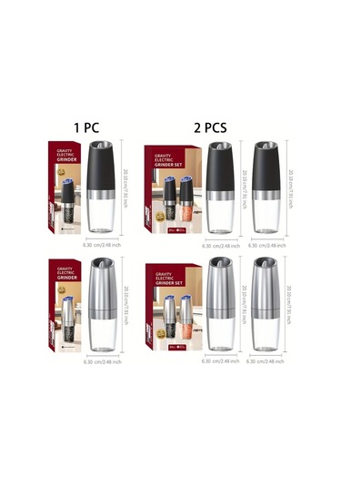 Honeybeeshop 1 Adet 2 Adet Kahverengi Plastik Gövdeli Yerçekimi Aktifli Elektrikli Tuz Karabiber Değirmeni Otomatik Öğütme Led Işıklı Ayarlanabilir Öğütme Ahşap