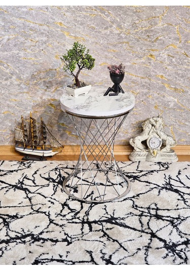 Krom Kaplama Pota Sehpa - Sehpa - Ahşap Sehpa - Metal Sehpa - Sun 001