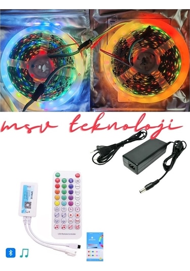 12v 10 Metre Silikonlu Amimasyonlu 5050 Smd Pixel Şerit Led Sp611e Kumandalı 5a Adaptörlü Ip65 Set