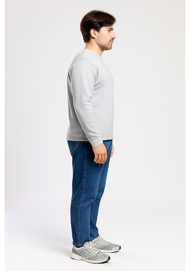 Vatan Tekstil İçi Polarlı Hafif Dar Kalıp Bisiklet Yaka Erkek Basic Sweatshirt Gri