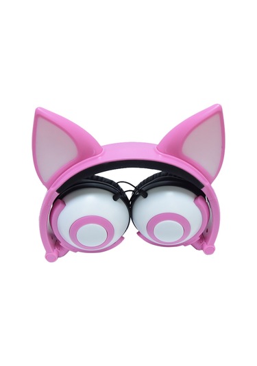 Leezsing Pembe Işık Açan Tilki Kulaklı Kablolu Kulaklık - 3.5mm, Katlanabilir, 18 Saat Pil Ömrü