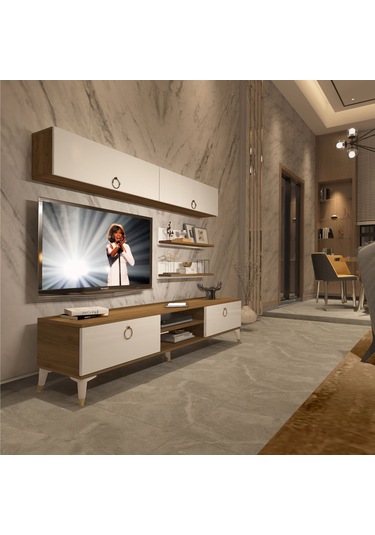 Decoraktiv Eko 5 Mdf Dvd Gold Tv Ünitesi Tv Sehpası Pera - Beyaz