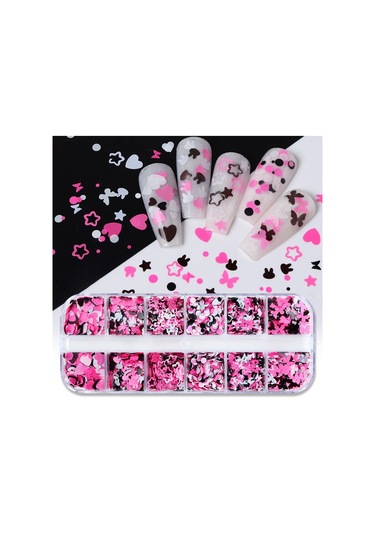 Pembe Beyaz Tırnak Süsleme Folyo Pulları Karışık Dizayn Kelebek Kalp Tavşan Nail Art