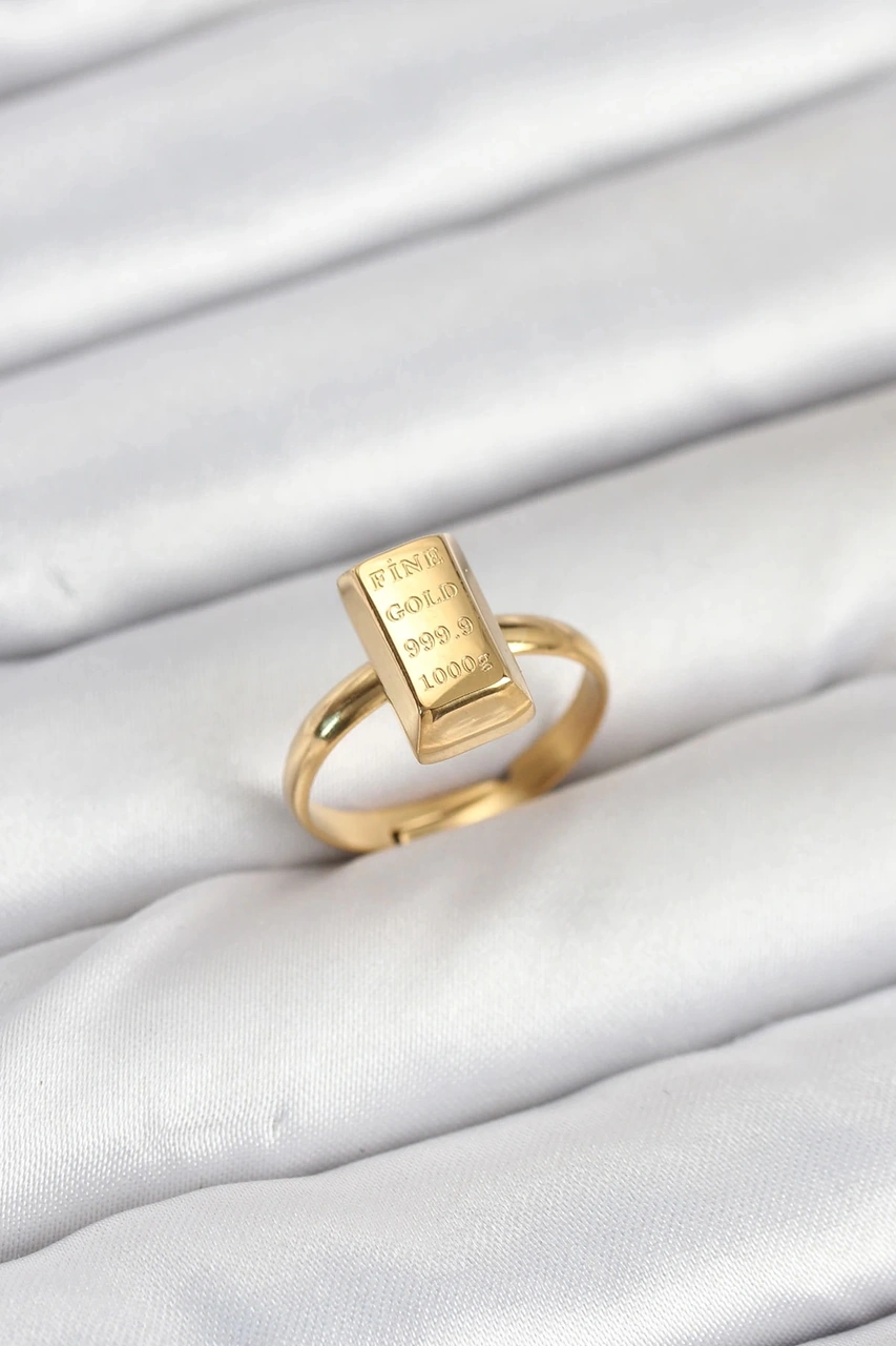 Ceylan Adam Pirinç Gold Renk Külçe Altın Model Kadın Yüzük Çok Renkli