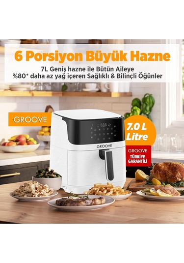 Groove Max XXL 7L 1800W WiFi Smart Airfryer Air Fryer Yağsız Sıcak Hava Fritözü Beyaz