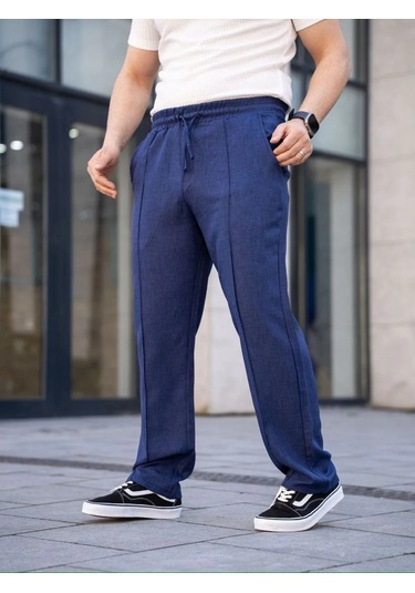 Erkek Keten Cepli Çıma Dikişli Jogger Buggy Pantalon Rahat Kalıp - Lacivert Lacivert