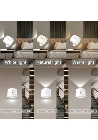 Fochsia Kinpho 360 Döner Led Duvar Lambası - Dokunmatik Kumanda, 10 Parlaklık, Usb Şarj, Beyaz Beyaz