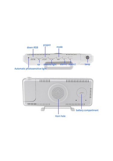 Dofolink Ts-9210 Beyaz Rgb Projeksiyon Saat - Led Ekran, 180 Döner Projektör, 6 Seviye Parlaklık, İki Alarm, Uyku Fonksiyonu, Ayna Yüzey