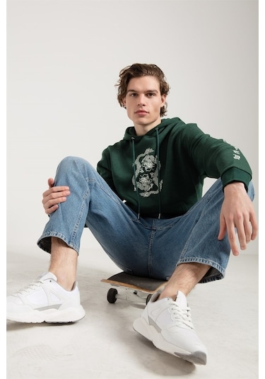 Jahr Marc Dragon Baskılı Yeşil Oversize Erkek Sweatshirt Yeşil