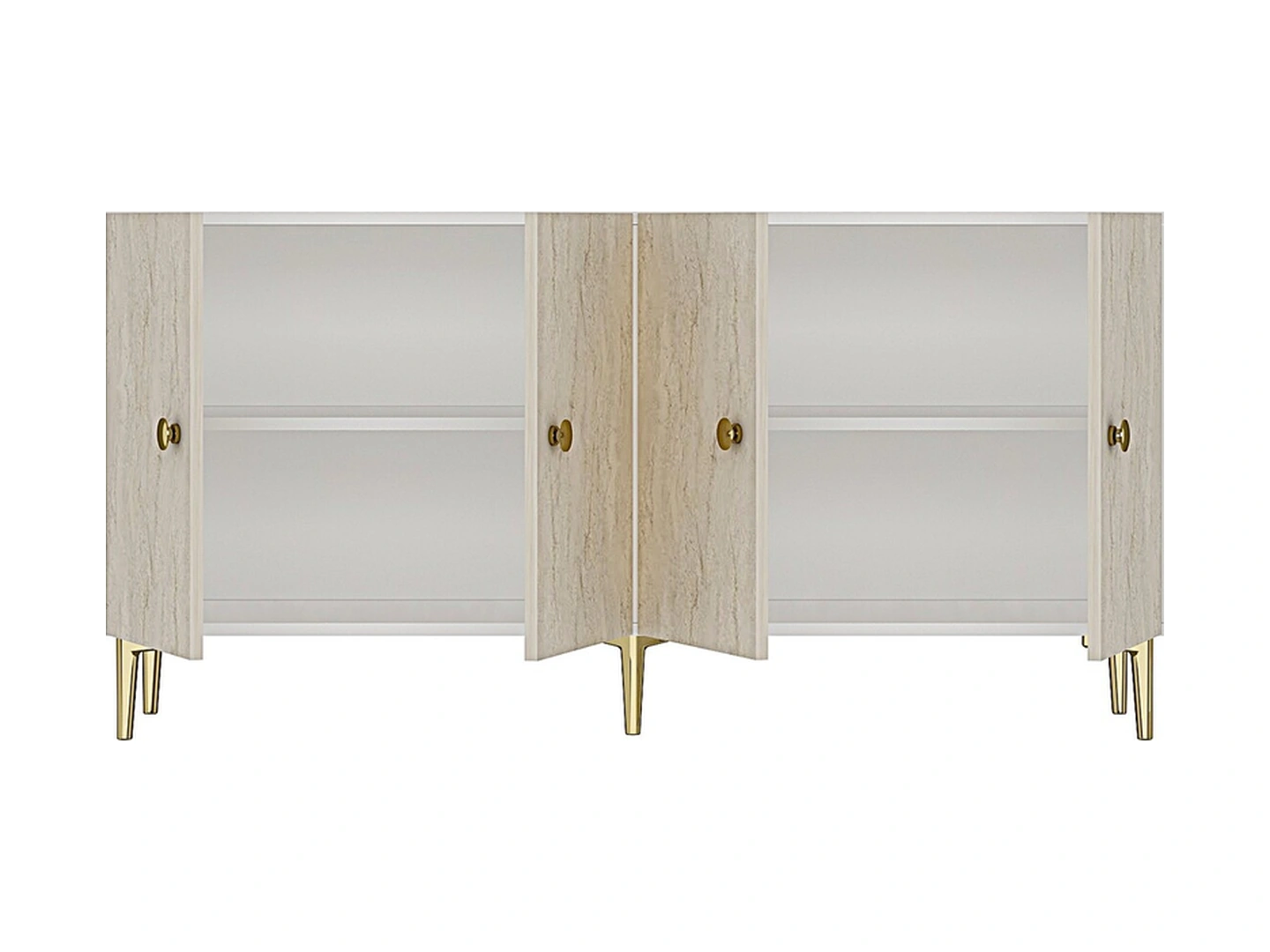 Ka1517btg Sımple150 Konsol, Kahve Köşesi, Tv Sehpası Beyaz-traverten Kapak-gold 150cm Çok Renkli