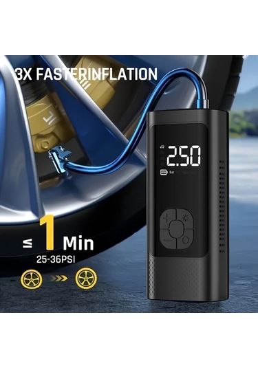 Primepickings 1 Adet Dijital Lastik Şişirme Cihazı Black Taşınabilir Usb Şarjlı Hava Kompresörü Abs Malzeme Araç Bisiklet Motor Spor Ekipmanları İçin