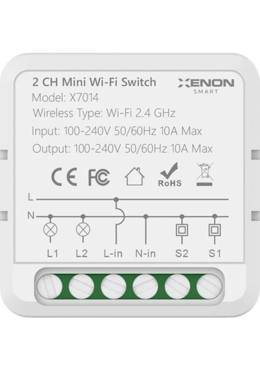 Xenon Smart İki Çıkışlı Anahtar İkili Akıllı Switch Anahtar Modülü (Wi-Fi 2.4 GHz) X7014