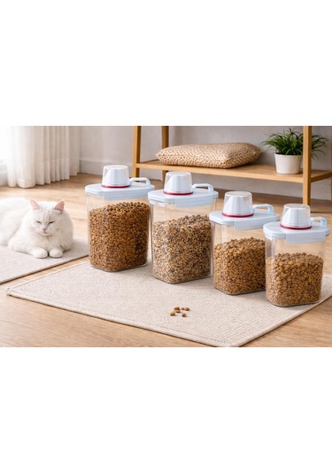 Gobypet 4'lü Saklama Kabı Ölçekli Kapak, Sızdırmaz Mama Ve Yem İçin Çok Amaçlı Set