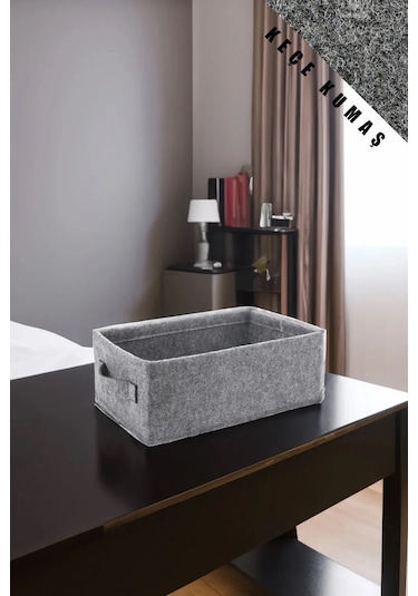 Dolap İçi Çamaşır Oyuncak Düzenleyici Keçe Saklama Kutusu Sepet O Gri