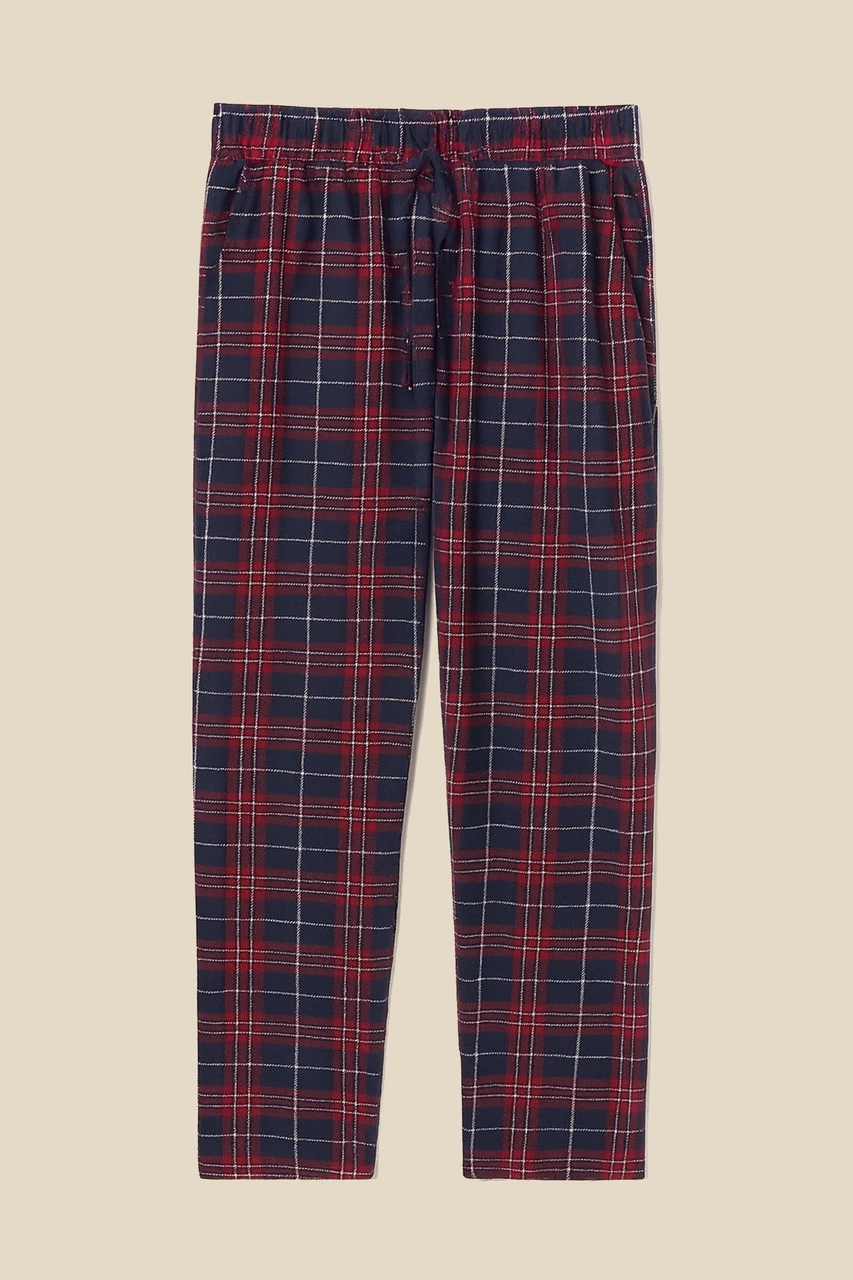 Erkek %100 Pamuk Cepli Ekose Pijama Altı Bordo Bordo Ekose