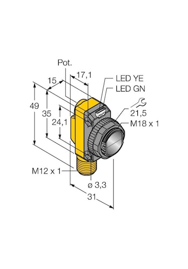 Turck Lop3.5m-bt18-vp6x2-h1141 Fotoelektrik Sensör , Polarize Reflektörlü, Silindirik/kübik Gövde, 3.5m Algılama Pnp, M12 Konnektörlü Turck Lop3.5m-bt18-vp6x2-h1141 Fotoelektrik Sensör , Polarize Reflektörlü, Silindirik/kübik Gövde, 3.5m Algılama Pnp, M12 Konnektörlü